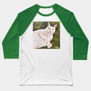 White Cat on Grass Baseball T-Shirt